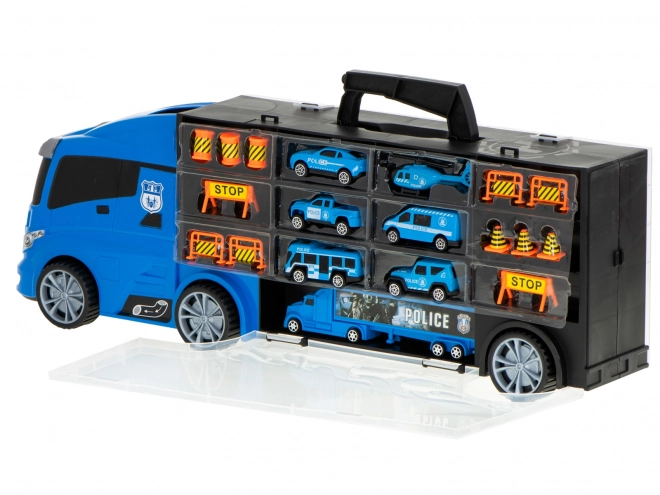 Nákladní auto s policejními auty