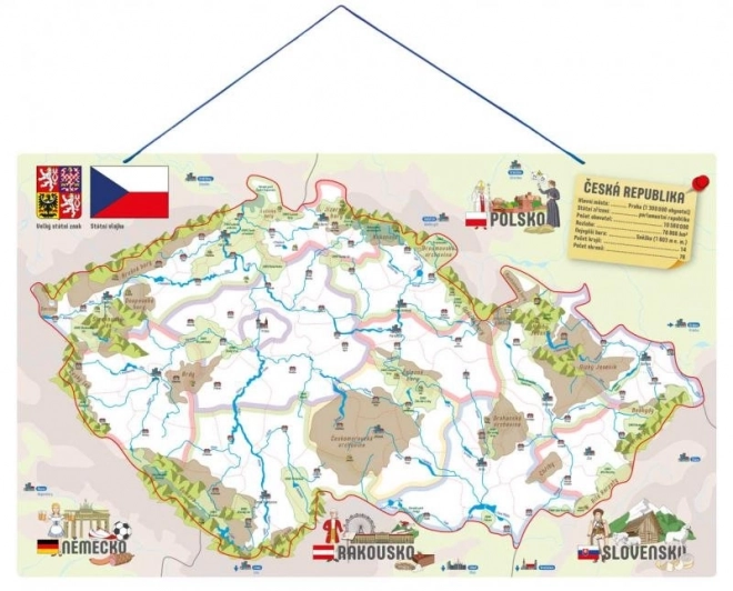 WOODY Magnetická mapa ČR s obrázky a společenská hra, 3 v 1