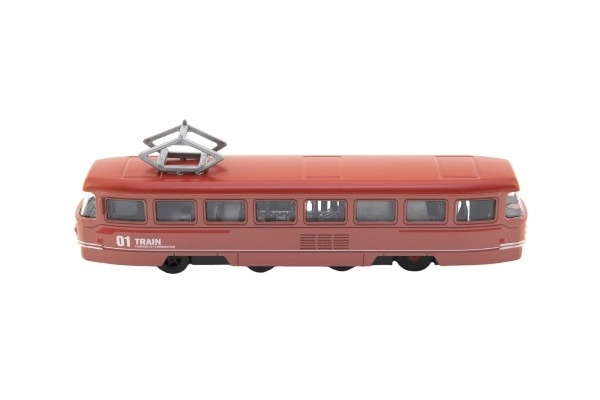 Vlak/tramvaj kov/plast 17cm na zpětný chod na bat. se zvukem se světlem v krabičce 22x13x6cm