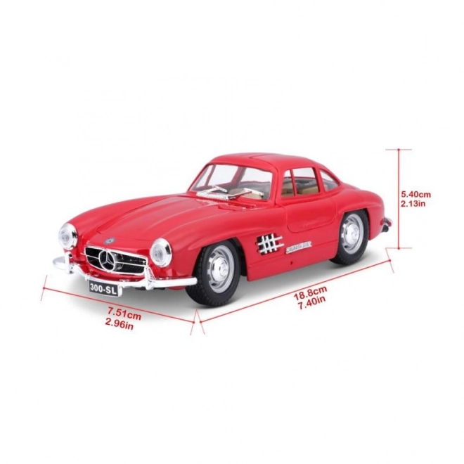 Mercedes Benz 300SL Červený Kovový Model 1:24