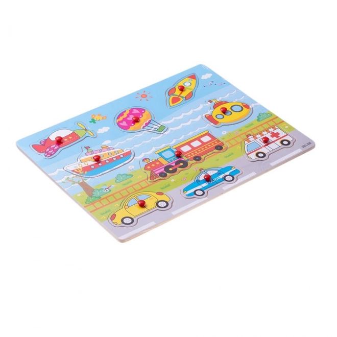 Dřevěné puzzle s motivem dopravních prostředků