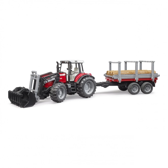 Bruder Traktor Massey Ferguson 7480 s čelním nakladačem a přepravníkem klád