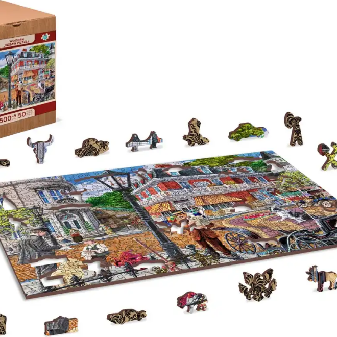 WOODEN CITY Dřevěné puzzle Hlavní ulice 2v1, 505 dílků EKO