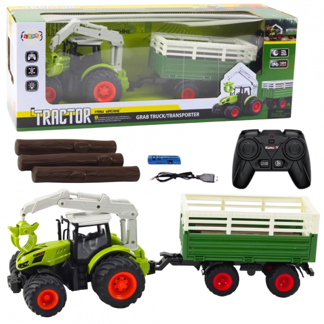 Zábavný zdaleka řízený traktor s přívěsem a sevřením