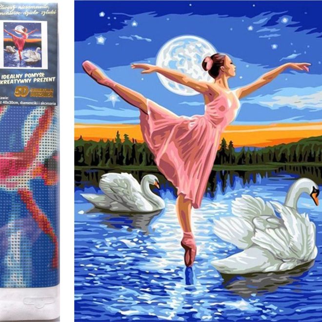 Sada na diamantové malování - baletka mezi labutěmi