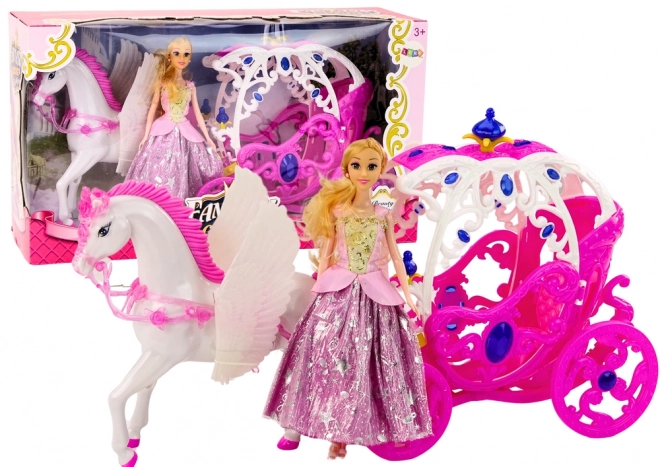 Panenka s koňským povozem Princess Pink Pegasus Set