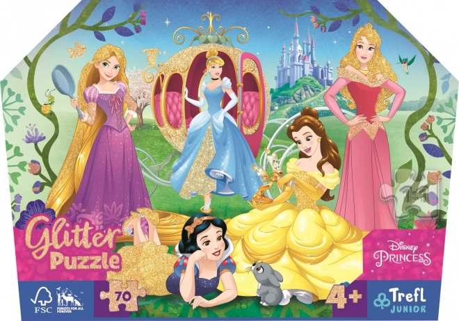 TREFL Třpytivé Glitter puzzle v kufříku Disney: Šťastné princezny 70 dílků