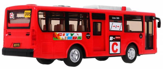 Interaktivní školní autobus + otevírací dveře + zvuky a světla – Červený