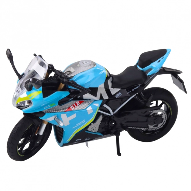 Sportovní motocykl kovový modrý 1:12