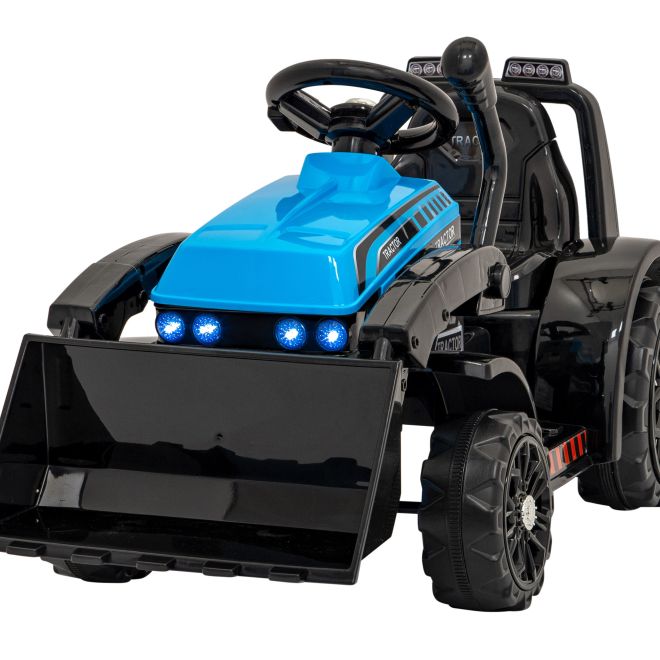 Traktor Buldozer G320 pro nejmenší děti Modrý + Pohyblivá lžíce + Melodie + Klakson + LED světla