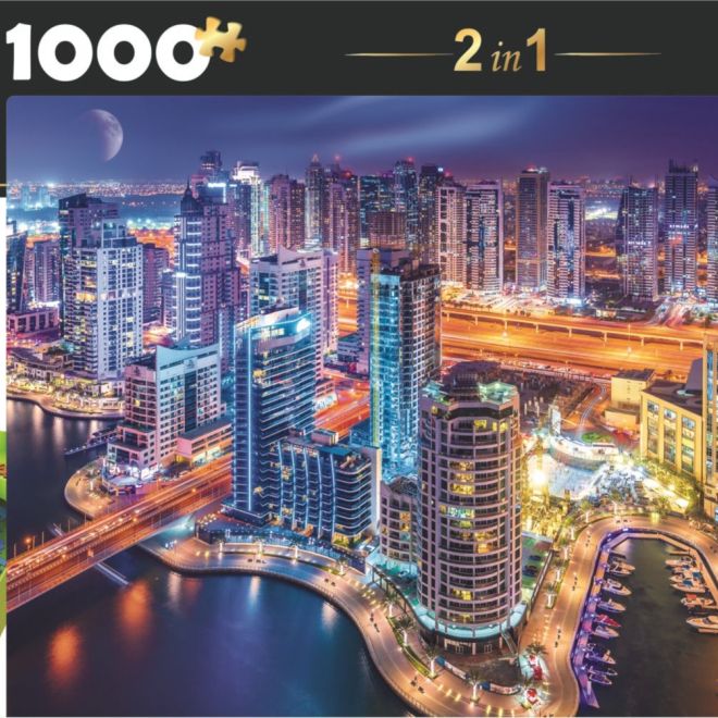 TREFL Puzzle s třídičem 2v1 Noční Dubaj 1000 dílků