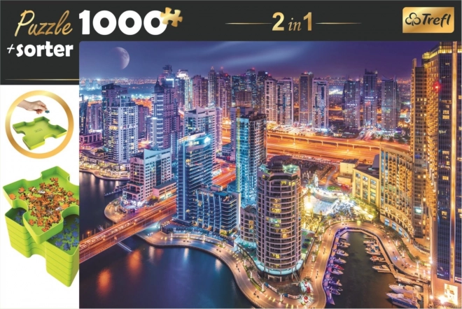 TREFL Puzzle s třídičem 2v1 Noční Dubaj 1000 dílků