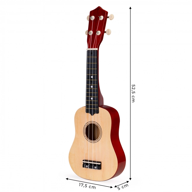 Dětské dřevěné ukulele se 4 nylonovými strunami, hnědé ECOTOYS