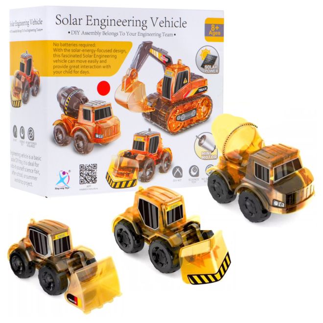 Vzdělávací sada solárních stavebních vozidel 3 v 1 pro děti Bagr Míchačka na beton Buldozer
