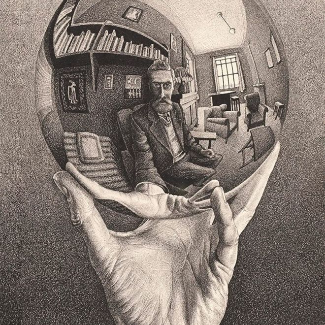 Puzzle 1000 dílků Kompaktní umělecká kolekce Escherova ruka s odrážející se koulí
