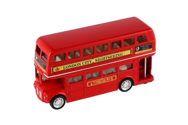 Autobus "Londýn" červený patrový kov/plast 12cm na zpětné natažení v krabičce 17x13,5x6cm