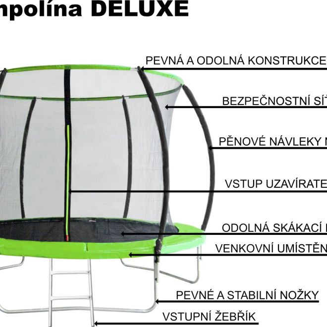 PIXINO Trampolína Deluxe 244 cm s ochrannou sítí a žebříkem