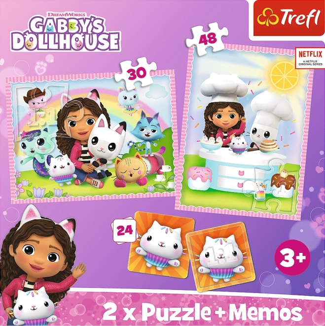 TREFL Sada 3v1 Gábinin kouzelný domek (2x puzzle + pexeso)