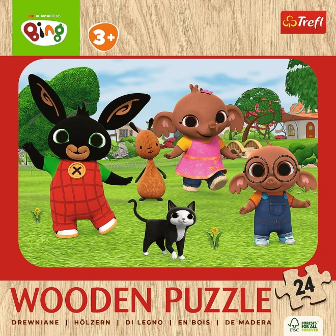 TREFL Dřevěné puzzle Bing: Seznamte se s Bingem 24 dílků