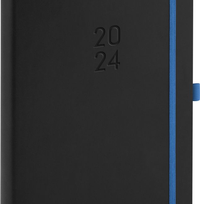 Denní diář Nox 2024, černý / modrý, 15 × 21 cm