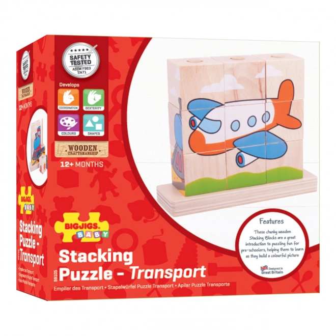 Dřevěný puzzle Bigjigs Baby Dopravní prostředky
