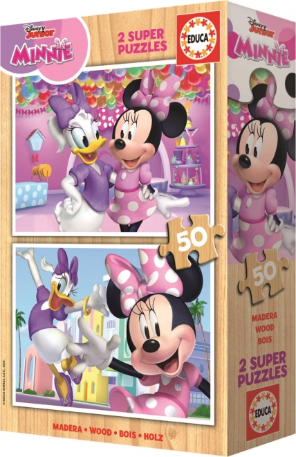 EDUCA Dřevěné puzzle Minnie a Daisy 2x50 dílků