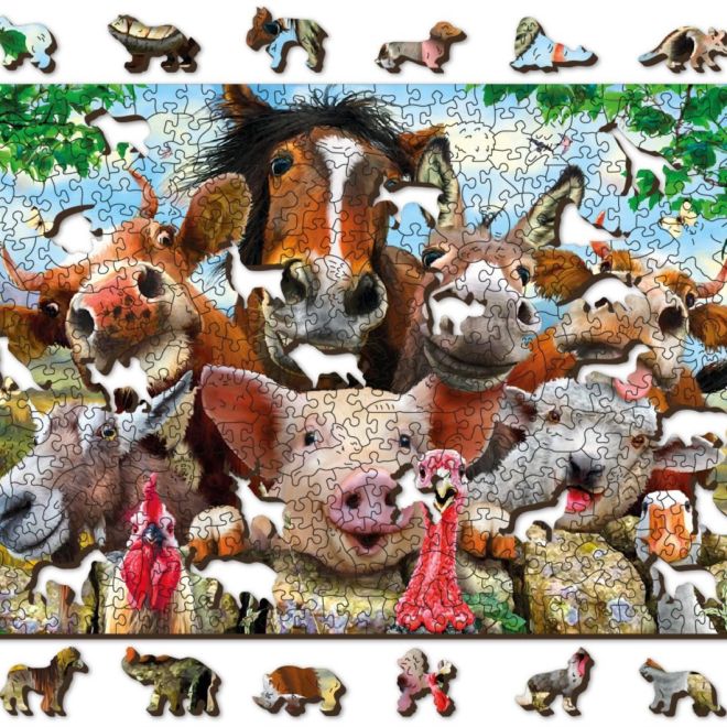 Wooden City Dřevěné puzzle Život na farmě 2v1, 505 dílků EKO