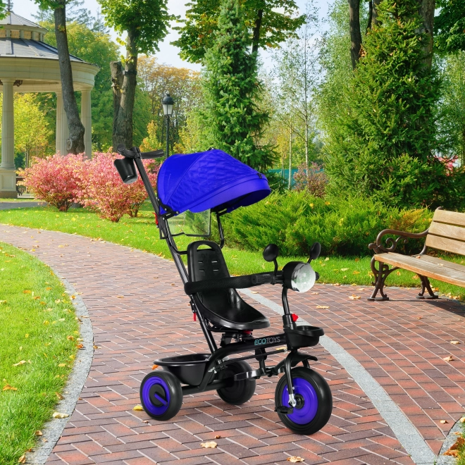 3v1 dětská tříkolka s otočným sedadlem, stříškou, modrá, ECOTOYS