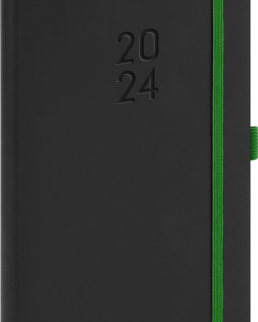 Kapesní diář Nox 2024, černý / zelený, 9 × 15,5 cm