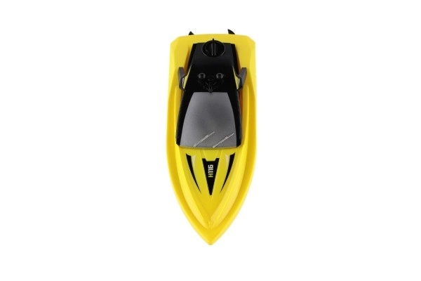 Motorový člun/loď do vody RC plast 22cm žlutý na baterie+dob. pack+USB 2,4Ghz v krabici 29x22x9cm