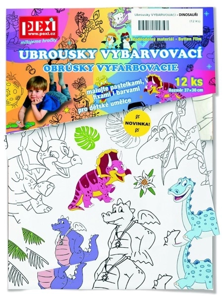 Ubrousky vybarvovací 12 ks dinosauři plast v sáčku 30x42x1cm