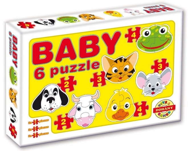 DOHÁNY Baby puzzle Zvířecí hlavičky 6v1 (2-4 dílky)