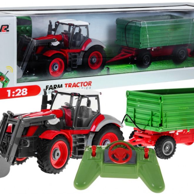 Traktor s bagrem a přívěsem pro děti 3+ Dálkově ovládaný + Pohyblivé části Červeno-zelený