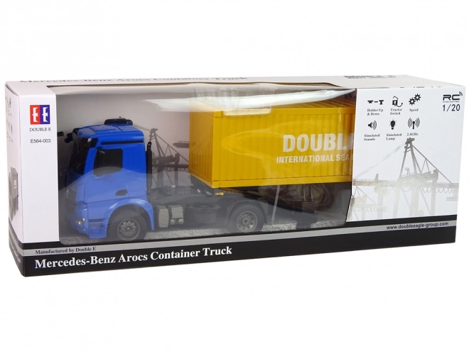 Velký nákladní automobil R/C Mercedes Arocs Blue 1:20 Kontejner 58 cm dlouhý