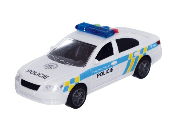 Auto policie plast 15cm na baterie se zvukem se světlem na setrvačník v krabici 20x11x9cm
