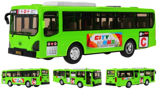 Interaktivní školní autobus + otevírací dveře + zvuky a světla – Zelený