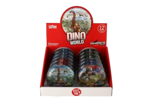 Vodní hra hlavolam dinosaurus plast kulatá 10cm 4 druhy 12ks v boxu