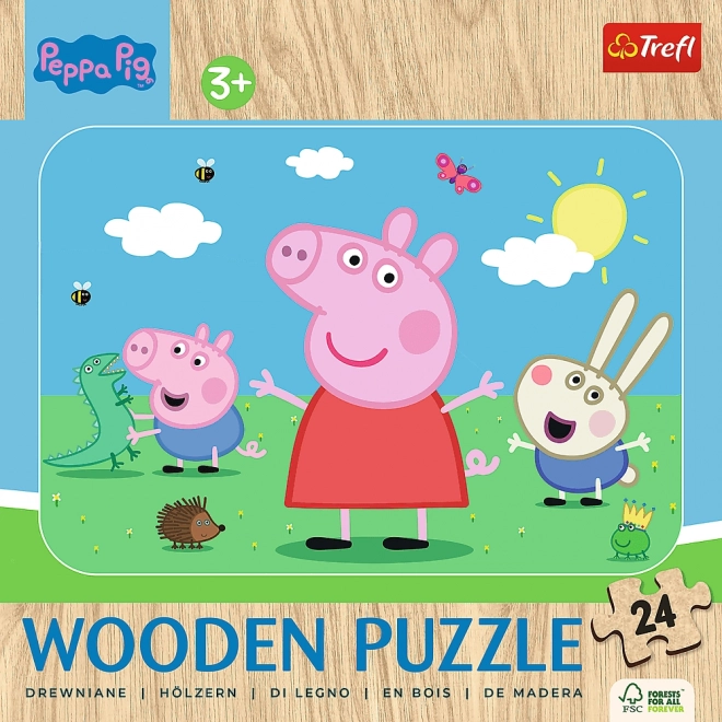 TREFL Dřevěné puzzle Prasátko Peppa: Seznamte se s roztomilou Peppou 24 dílků