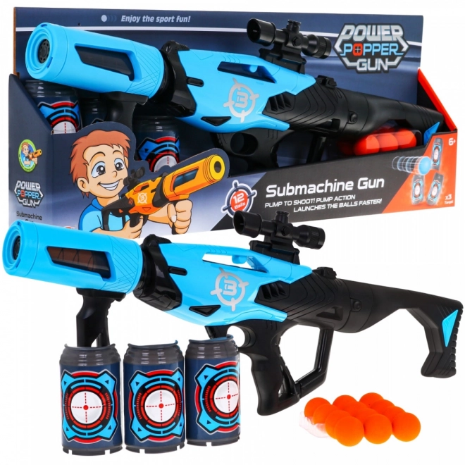 Velká pistole pro děti 6+ Manuální odpalovací mechanismus + 12 pěnových míčků + 3 figuríny Hůlky