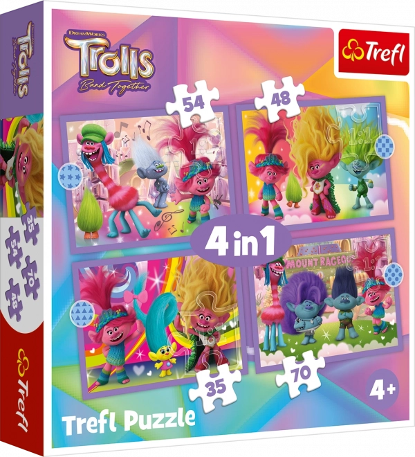 TREFL Puzzle Trollové: Barevné dobrodružství 4v1 (35,48,54,70 dílků)