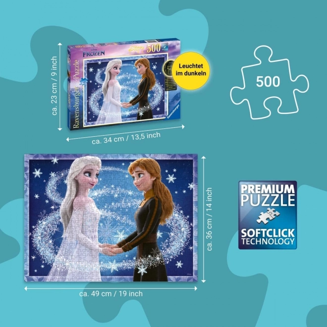 RAVENSBURGER Svítící puzzle Ledové království: Sestry Anna a Elsa 500 dílků