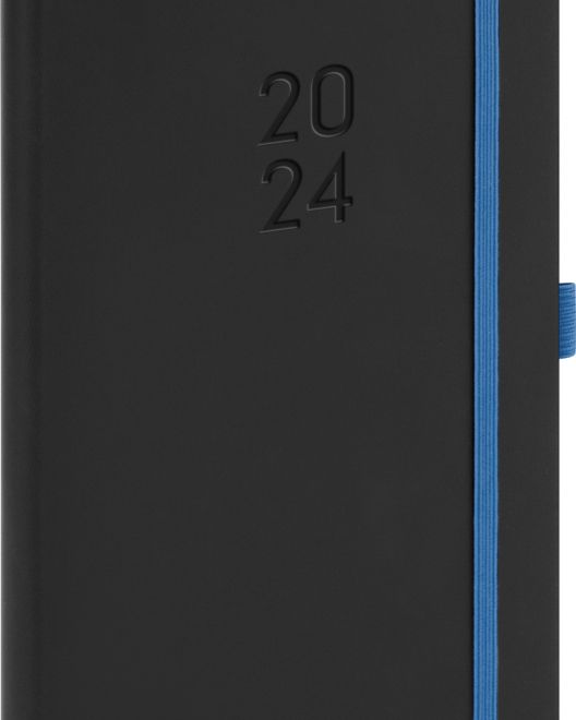 Kapesní diář Nox 2024, černý / modrý, 9 × 15,5 cm