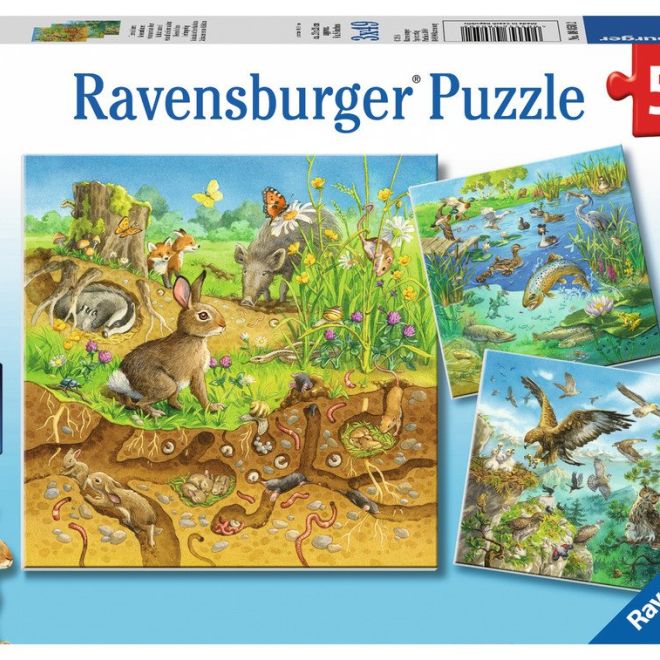 RAVENSBURGER Puzzle Zvířátka ve svých domovech 3x49 dílků