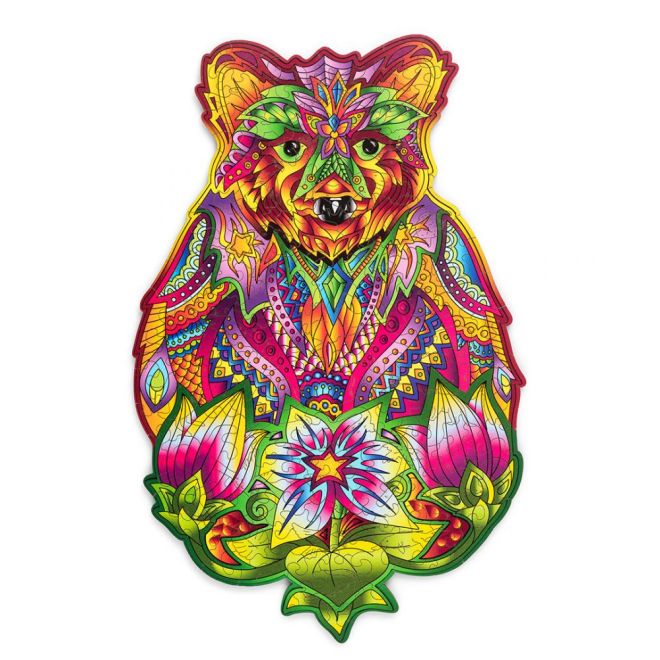 Dřevěné barevné puzzle s medvědem