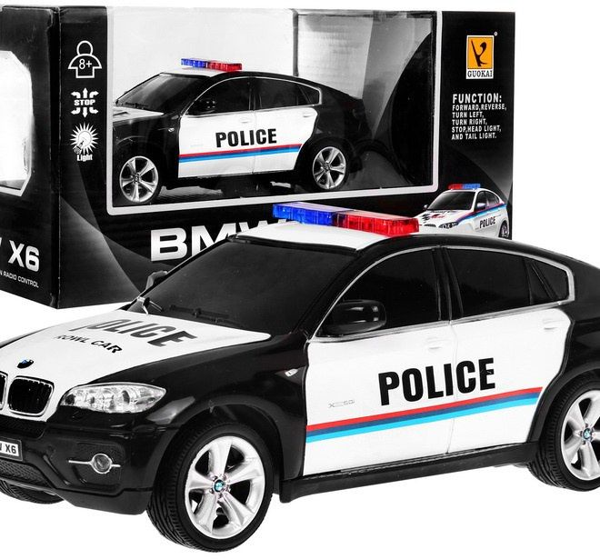 Policejní auto BMW x6 pro děti 8+ Dálkově ovládaná policie 1:24 Světla Rooster