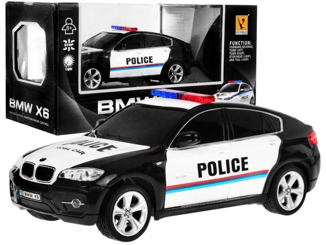 Policejní auto BMW x6 pro děti 8+ Dálkově ovládaná policie 1:24 Světla Rooster