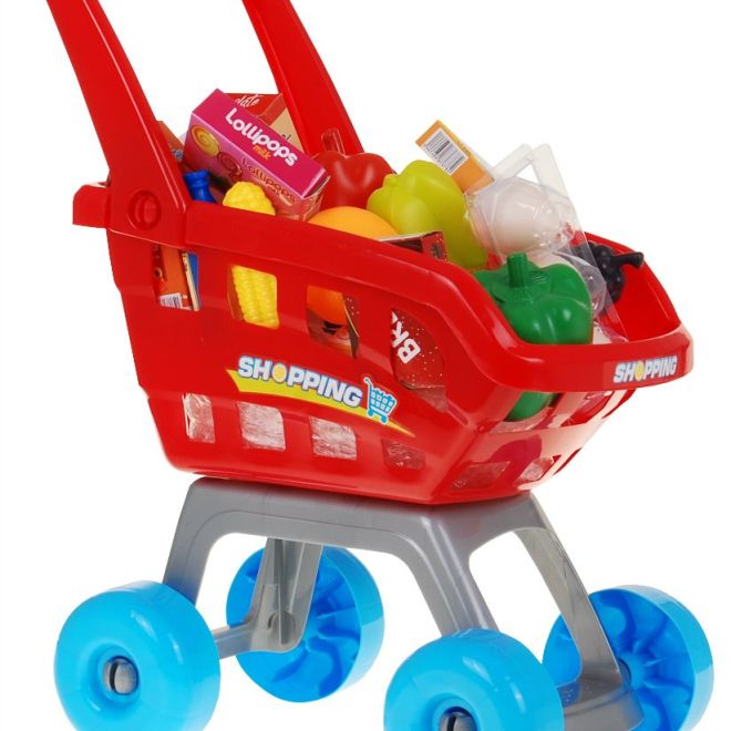 Dětský červený supermarket + vozík - 24 dílů