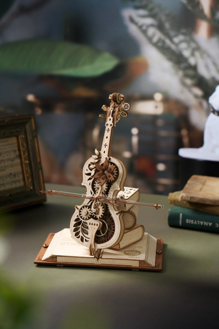 RoboTime dřevěné mechanické puzzle Kouzelné violoncello (elektrický pohon)