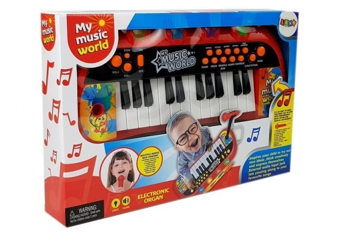 Klávesnice Pianinko 24 kláves USB mikrofon červená