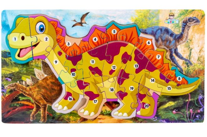 Dřevěné puzzle s čísly - dinosaurus